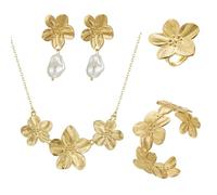 TOFBS Set di Gioielli per Donna Moda Petali di Metallo Irregolari Aperto Anello Bracciale Collana e Pendant Orecchini Ipoallergenici Jewelry Set Regalo(Oro)