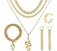 TOFBS Set di Gioielli Serpente Set Collana Orecchini Bracciali Punk Collana con Ciondolo di Serpente Regolabile Animale Accessori Gioielli per Feste a Tema Halloween Oro