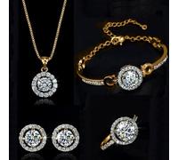 TOFBS Set Gioielli Donna Rotondo Cristallo Zirconia Cubica Collana Bracciale Orecchini Anello Lusso Elegante Brillante
