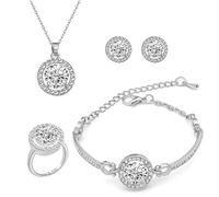 TOFBS Set Gioielli Donna Rotondo Cristallo Zirconia Cubica Collana Bracciale Orecchini Anello Lusso Elegante Brillante