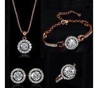 TOFBS Set Gioielli Donna Rotondo Cristallo Zirconia Cubica Collana Bracciale Orecchini Anello Lusso Elegante Brillante