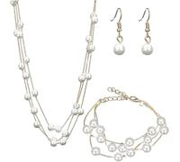 TOFBS Set Parure Perle Multistrato Collana Bracciale Orecchini Elegante Gioielli Donna Cerimonia Matrimonio Accessori