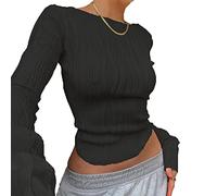TOFBS T Shirt Donna Maglietta a Manica Corta/Maniche Lunga Donna Maglie con Scollo a V Tee Shirt Casual Elegante Pullover Ampia per Estive Inverno (Nero L)