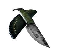 TOFERNER Coltello da caccia a lama fissa Coltello in acciaio Testa di uccello - Forgiato a mano &Lama a punta ultra affilata - Inclusa custodia in vero cuoio
