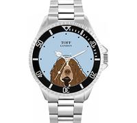 Toff London Brown White Springer Spaniel Head Orologio da polso da uomo con cassa da 42 mm Design personalizzato