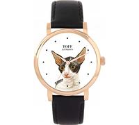 Toff London Orologio blu con testa di gatto Cornish Rex