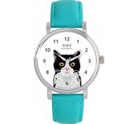 Toff London Orologio con testa di gatto in bianco e nero