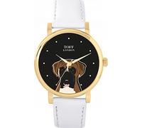 Toff London Orologio da cane con testa di pugile bianco marrone