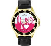 Toff London Orologio da polso da uomo, cassa da 42 mm, design personalizzato, rosa, skyline della città di Londra