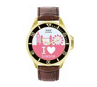 Toff London Orologio da polso da uomo, cassa da 42 mm, design personalizzato, rosa, skyline della città di Londra