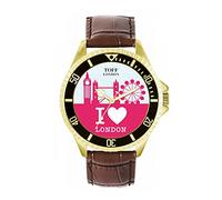Toff London Orologio da polso da uomo, cassa da 42 mm, design personalizzato, rosa, skyline della città di Londra