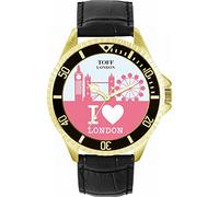 Toff London Orologio da polso da uomo, cassa da 42 mm, design personalizzato, rosa, skyline della città di Londra