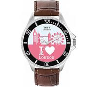 Toff London Orologio da polso da uomo, cassa da 42 mm, design personalizzato, rosa, skyline della città di Londra