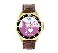 Toff London Orologio da polso da uomo, cassa da 42 mm, design personalizzato, skyline della città di Londra viola