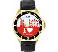 Toff London Orologio da polso da uomo cassa da 42 mm Design personalizzato Skyline della città di Londra rossa