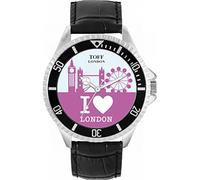 Toff London Orologio da polso da uomo, cassa da 42 mm, design personalizzato, skyline della città di Londra viola