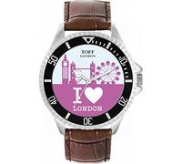 Toff London Orologio da polso da uomo, cassa da 42 mm, design personalizzato, skyline della città di Londra viola