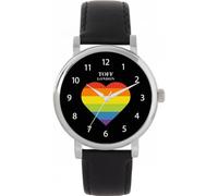 Toff London Pride Cuore arcobaleno Orologio con numeri arabi neri Orologio da donna 38mm Cassa 3atm Resistente all'acqua Design personalizzato Movimento al quarzo Lusso Alla moda