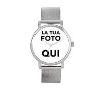 Toff London Regali fotografici personalizzati per le donne, orologio con display analogico e movimento al quarzo giapponese con cinturino in maglia argentata, orologio con incisione su misura