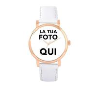 Toff London Regali fotografici personalizzati per le donne, orologio con display analogico e movimento al quarzo giapponese con cinturino in pelle bianca, orologio con incisione personalizzato