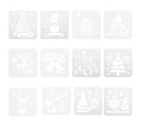 Tofficu 12pezzi Stencil Natale Elementi per Pittura e Disegno da Disegno e Stencil cavità per Progetti Scolastici e Creativi Plastica Ecologica Resistente Lavabile