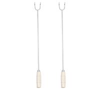 Tofficu 2 Pezzi Ganci per Carne in Acciaio Inossidabile con Manico in Legno Resistenti e Antiscottatura per Barbecue per Appendere e Girarrosto Maiale e Spiedini