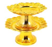 Tofficu 2 Pezzi Piatto da Offerta Buddhista in Plastica Oro Decorativo | Design Artistico e Dettagli Ornamentali, per Rituali nel Tempio e Altari Buddhisti, per Frutta e Dolci