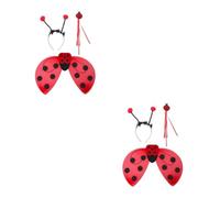Tofficu 2 Set Set Costume Coccinella Rossa per Bambina con Elementi Alari, Fascia Antenne e Bacchetta Fatata, Tessuto Leggero e Design Vivace per Carnevale e Feste in Maschera