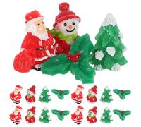 Tofficu 20 Pezzi Decorazioni Natalizie in Resina, Mini Statuette Babbo Natale e Pupazzo di Neve, Miniature Festive Foglie di Agrifoglio per Centrotavola e Villaggi Natalizi, Accessori
