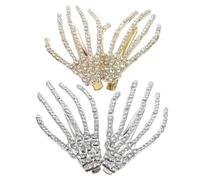 Tofficu 4 Pezzi Mollette per Chioma Donna Forma di Mano Scheletro in Lega Argento, Decorazione Halloween con Pietre Brillanti, Resistente e Pratica per Feste e Parchi Divertimento