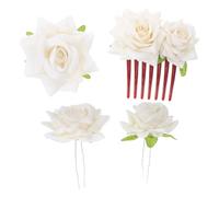 Tofficu Accessori Chioma Sposa Floreali Color Avorio con 4 Pezzi Pettine a Sette Denti, 2 Fermagli a U e Spilla, Leggero e Metallo per Cerimonie ed Eventi