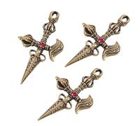 Tofficu Ciondoli in Ottone a Forma di Croce Vajra e Pestello 3 Pezzi, Portachiavi Buddista Uomo Donna, Decorazione Rituale e Creazione Gioielli Artigianali Vintage