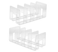 Tofficu Fermalibri Trasparente in Plastica Robusta da 4 Scomparti, Set 2 Pezzi Base Antiscivolo per Ufficio e Casa, Organizza Libri e File su Scrivania senza Graffi