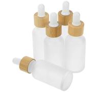 Tofficu Flaconi Contagocce Vetro Trasparente 30ml con Tappo in Bambù Set 5 Pezzi per Oli Essenziali Profumi e Aromaterapia, Bottiglie Piccole da Viaggio con Pipetta per Dosaggio Preciso