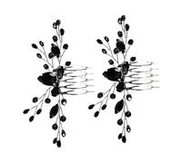 Tofficu Pettini Laterali da Sposa 2 Pezzi Cristalli Neri, Accessori Decorativi Vintage per Chioma, Pettine per Chioma da Matrimonio Leggero e Resistente per Cerimonie Nuziali