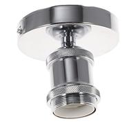 Tofficu Portalampada Base E27 Vintage in Alluminio Cromato per Plafoniera da Soffitto, Presa di Luce Esterna Compatibile Lampadine a Vite, per Cucina, Ufficio e Ristorante, Base Lampada