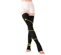 TOFLY Calze a Compressione Autoreggenti, Opache, a Punta Aperta, Classe II da 15-20 mmHg Compressione Graduato con Banda in Silicone, Medicali Calzini per Compressione Unisex, 1 Paio Black L