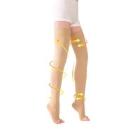 TOFLY Calze a Compressione Autoreggenti, Opache, a Punta Aperta, Classe II da 20-30 mmHg Compressione Graduato con Banda in Silicone, Calzini per Compressione Unisex, Migliore,1 Paio Beige M