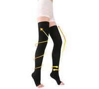 TOFLY Calze a Compressione Autoreggenti, Opache, a Punta Aperta, Classe II da 20-30 mmHg Compressione Graduato con Banda in Silicone, Calzini per Compressione Unisex, Migliore, 1 Paio Nero L