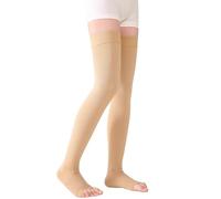 TOFLY Calze a Compressione Autoreggenti, Opache, a Punta Aperta, Classe II da 20-30 mmHg Compressione Graduato con Banda in Silicone, Calzini per Compressione Unisex, 1 Paio Beige XXL