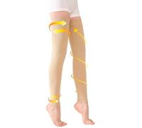 TOFLY Calze a Compressione Autoreggenti, Opache, Maniche a Compressione Senza Piede, Classe II da 15-20 mmHg Compressione Graduato con Banda in Silicone, Calzini per Compressione, Beige XL