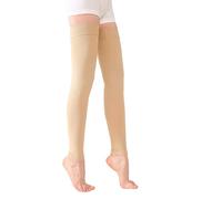 TOFLY Calze a Compressione Autoreggenti, Opache, Maniche a Compressione Senza Piede, Classe II da 15-20 mmHg Compressione Graduato con Banda in Silicone, Calzini per Compressione, Beige XXL