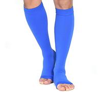TOFLY® Calze mediche di compressione, calzini di compressione del ginocchio di 20-30 mmHg alti, 20-30 mmhg Punta aperta blu, M