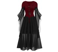 TOFOTL Abito Celtico Cocktail Vestiti Halloween Sposa Cadavere Di Adulta Cosplay Vestito Halloween Adulto Di Vestito Donna Medievale Hocus Cinese Crudelia Abiti Hocus Pocus Costume 108-Bordeaux M