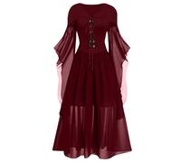 TOFOTL Abito Celtico Coppia Carnevale 13 Halloween Costumes Frida Sposa Fiona Shrek Donna Costume Incredibili Da Mummia Abiti Kahlo Malefica Vestito Donna Medievale 109-Bordeaux XXL