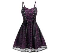 TOFOTL Abito Gotico Donna Angelo Costume Da Dama Dell'800 Vestito Terrifier Nera Da Addams Vestito Halloween Vampiro Sceicco Corsetto Vestiti Halloween Donna Curvy 47-Viola Chiaro XL