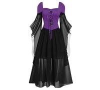 TOFOTL Abito Vampiro Witch Vestito Gotico Donna Celtico Dell'800 Wanda Abiti Sposa Corpse Bride Costume Vestito Tirolese Christmas Costume Cleopatra E Tulle Nero Halloween Donna 26-Viola S