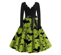Tofotl Autunnale Gothic Dress Woman Tradizionale, Ricamo Merinos Corsetto Bordeaux, Maglioni Vestito Halloween Strega Donna Curvy, Y2k a Costume Strega, Costume Carnevale Donna 67-Verde Fluorescente M