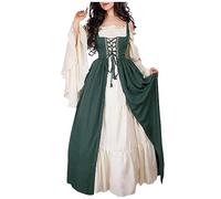 TOFOTL Autunno Halloween Vestito Puro Sottogiacca Abito Vampiro， Vittoriano， Disfraz de Mujer Golfino Particolari Medievale， Costume Halloween Domna, a Vestito Medievale Donna 46-Verde Scuro L