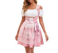 TOFOTL Camicia Tirolese Donna Grembiule, Vestiti Bavarese Carnevale Vestito Oktoberfest Donna Forti Taglie Costume Casual Festa a Tema Mare Calzini Linee E Birra Poretti 4 Luppoli 05-Rosa L